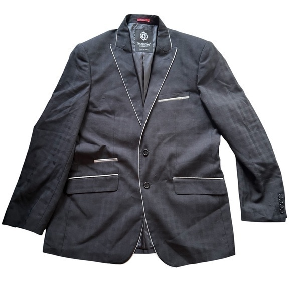 Men's Akademiks Black plaid Blazer with White Trim